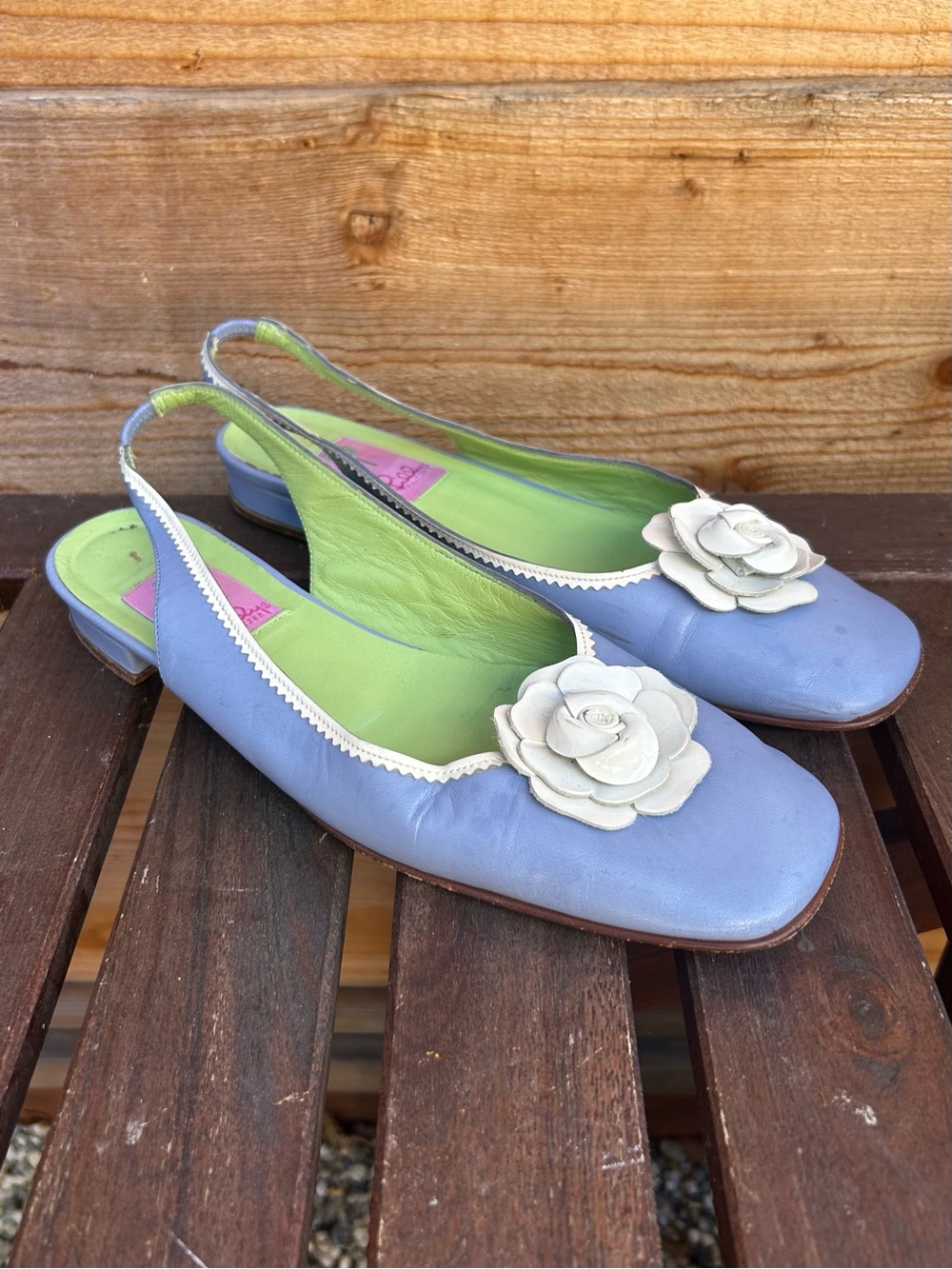 Vintage Lilly Pulitzer Lavender Purple Leather Flats Flower Appliqué Size 7